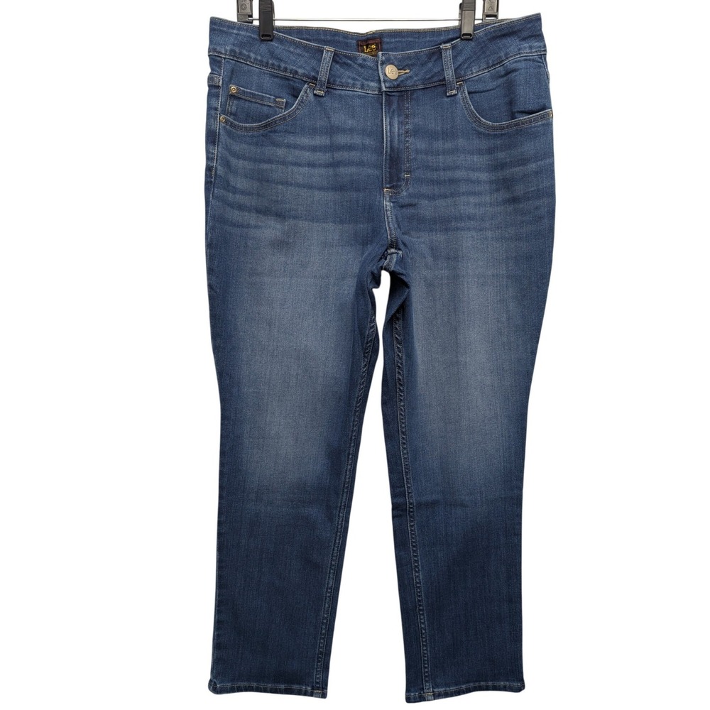 NWT Lee Straight Leg Jeans Womens 16W Short Blue Mid Rise Friction Resistant